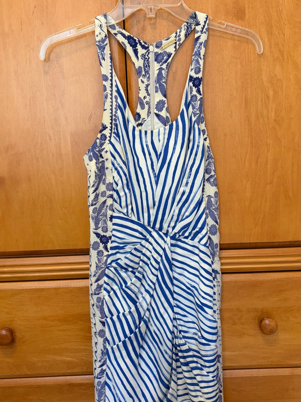 Rebecca Minkoff Blue and White Striped Knot-Front Mini Dress